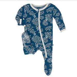 Kickee Pants Blue Coral Footie zip up 9 -12 months